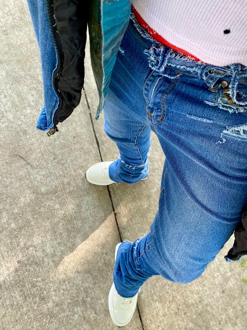 2 tone stacked jeans