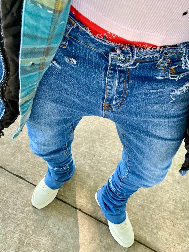 Mens Custom Stacked Blue Jeans Extendo Jean | Etsy