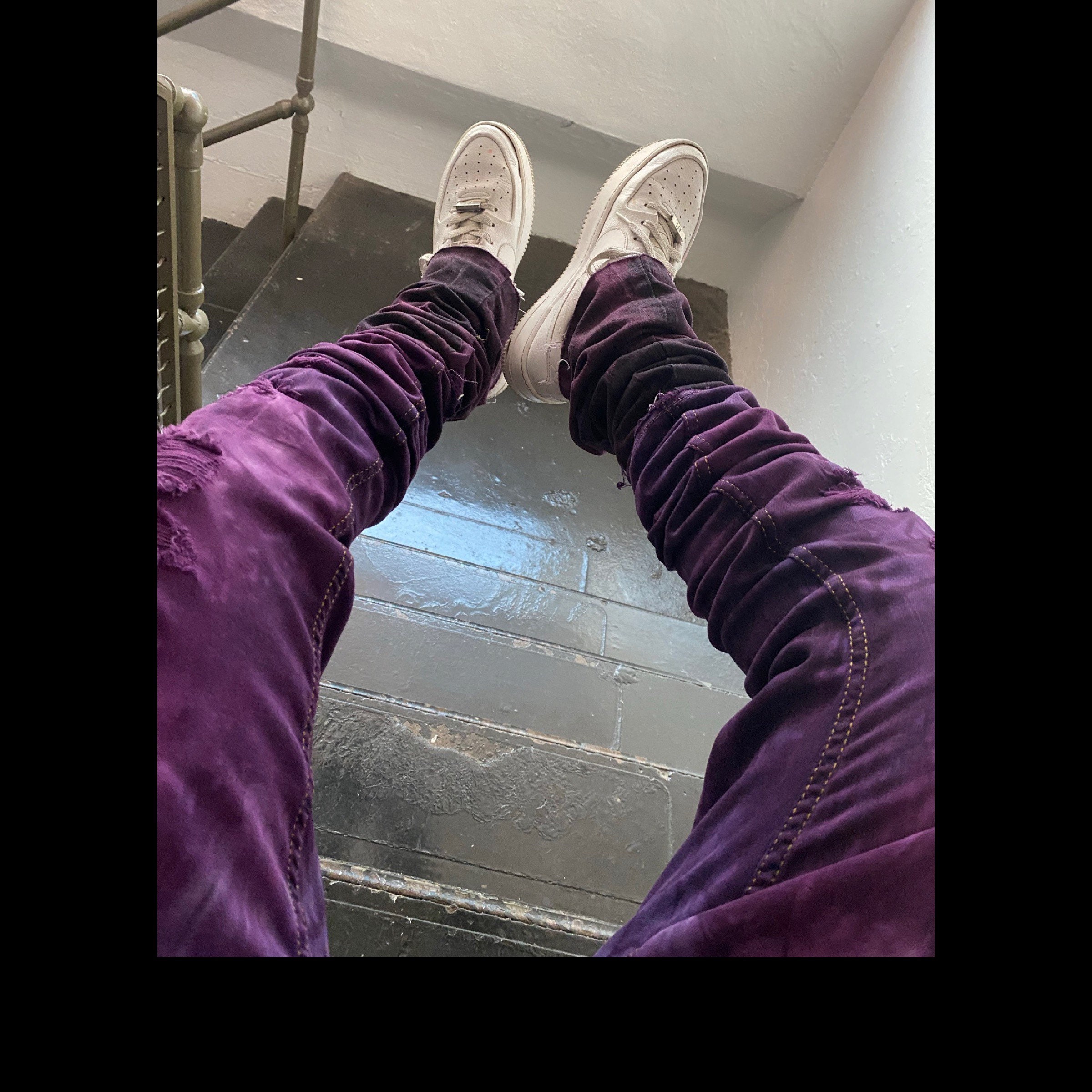 Purple sales stacked jeans