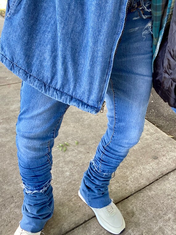 Mens Custom Stacked Blue Jeans Extendo 