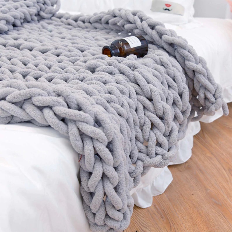 On Sale This Week Dark Gray Chunky Knit Blanket Soft Etsy