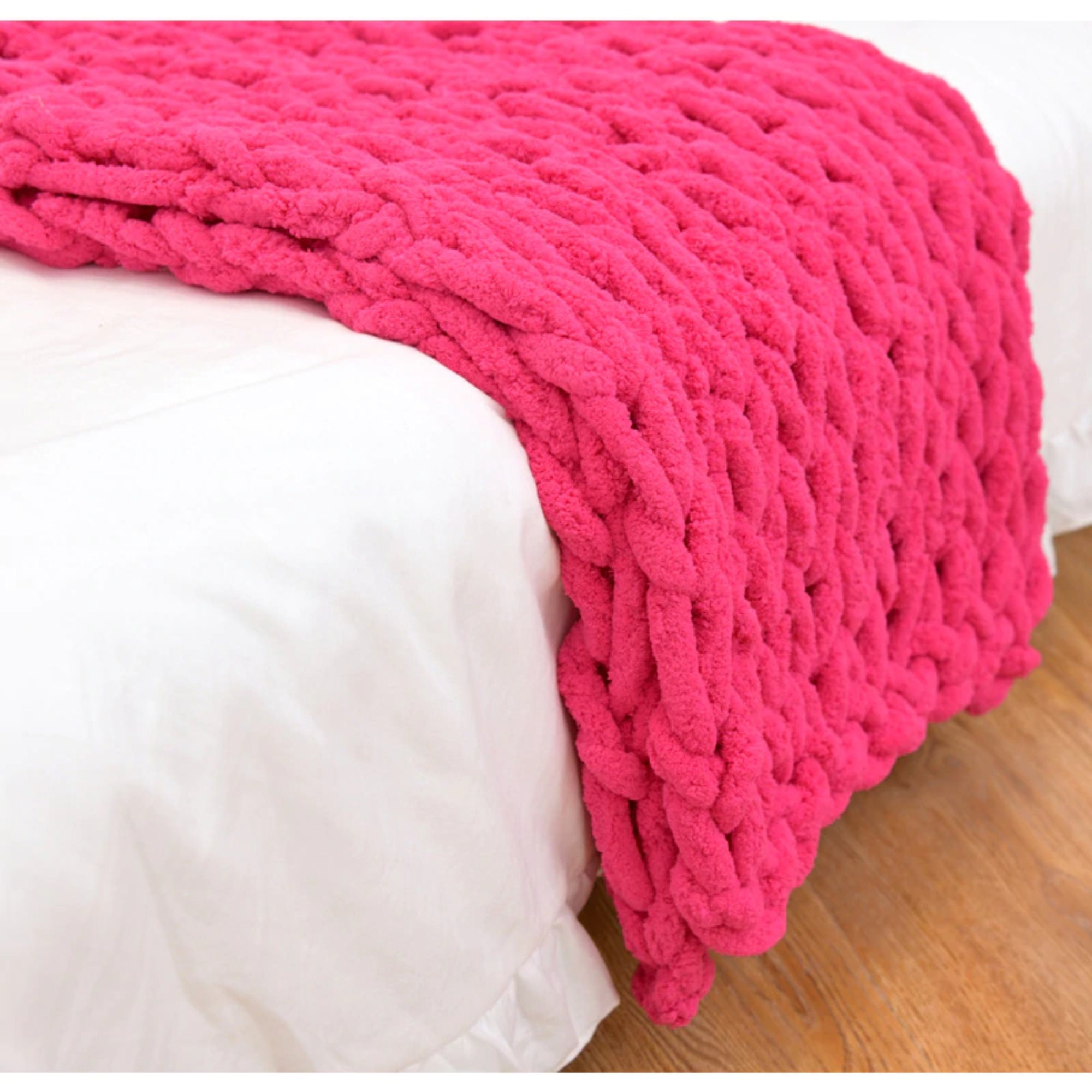 HOT PINK Chunky Knit Blanket Soft Chenille Chunky Blanket | Etsy