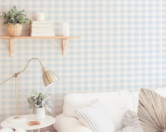 Tapete - Pastell Blau- Vichy-Karo: Schälen und aufkleben Karo