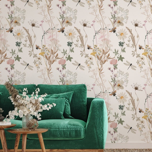 Botanical Removable Wallpaper Peel and Stick Floral Wallpaper, Self Adhesive Flower Wallpaper, Bloom Wallpaper - Eostre