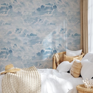 Watercolor Clouds Wallpaper: Light Blue Sky Wall Mural