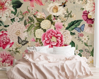 Floral Bloom Wallpaper Mural: Traditional or Peel and Stick