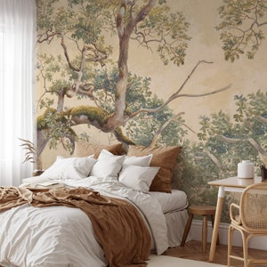 Carta da parati murale con rami di alberi vintage, carta da parati con foglie staccabile e attaccabile, carta da parati murale botanica panoramica autoadesiva - Dimensioni personalizzate WL07