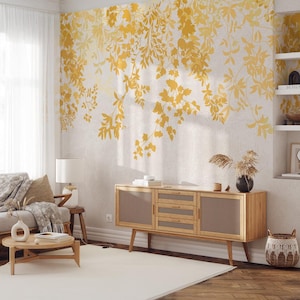 Gelbe Weidenbaum Wallpaper Wandbild: Blätter schälen und aufkleben