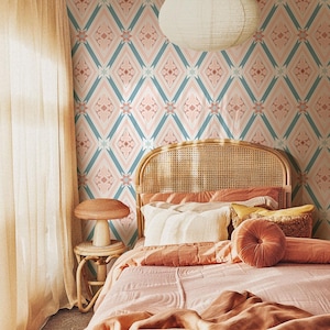 Geometric Vintage Peel and Stick Wallpaper: Custom Colors, Kids Room Decor