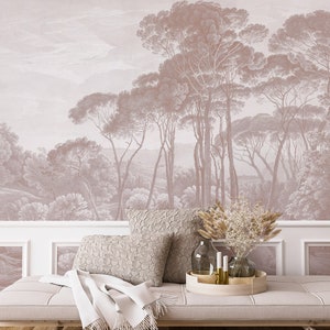 Landscape Tuscany Wallpaper, landscape vintage mural Peel and Stick Wallpaper, Self Adhesive Trees Wallpaper - TUSCANY