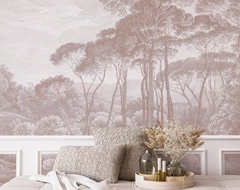 Tuscany Landscape Wallpaper Mural: Vintage Trees, Self Adhesive