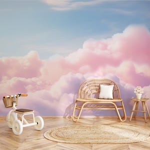 Carta da parati murale con nuvole rosa pastello, cielo da sogno: rivestimento murale autoadesivo