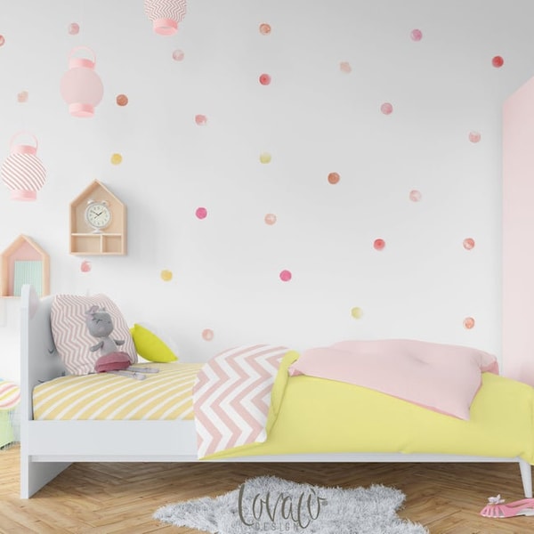 Watercolor Polka Dots Wall Decals, wall stickers for nursery, children's rooms, bedroom, wallpaper mural large self adhesive peel & stick