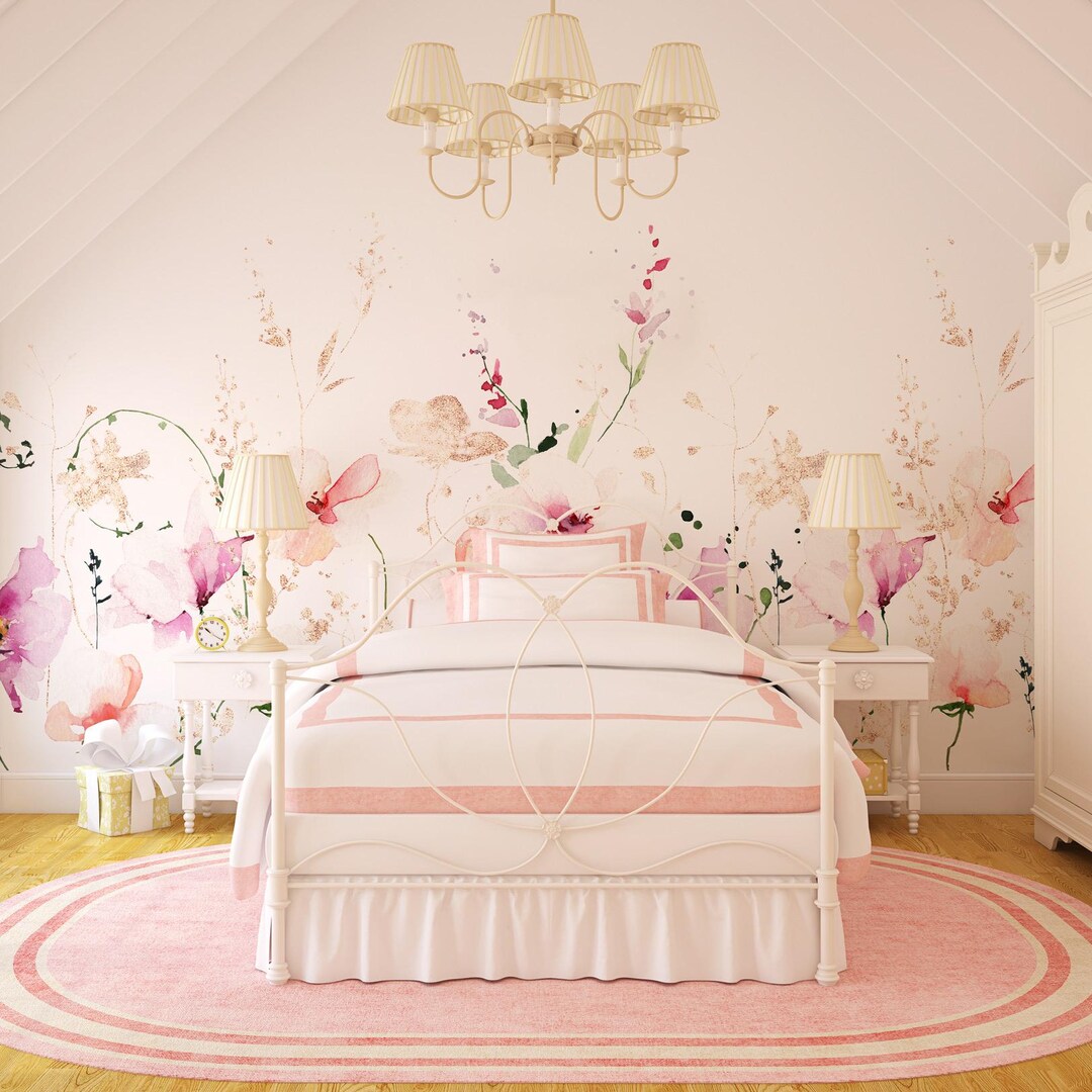 Watercolor Wildflower Wallpaper: Pastel Floral Peel and Stick Mural - Etsy