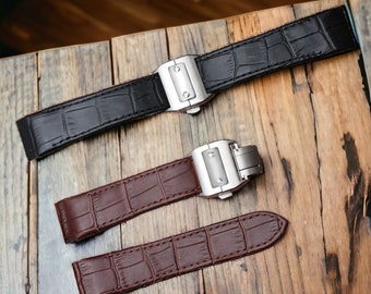 20/23mm Genuine Leather Strap for Cartier Santos 100, Band wh Buckle Clasp