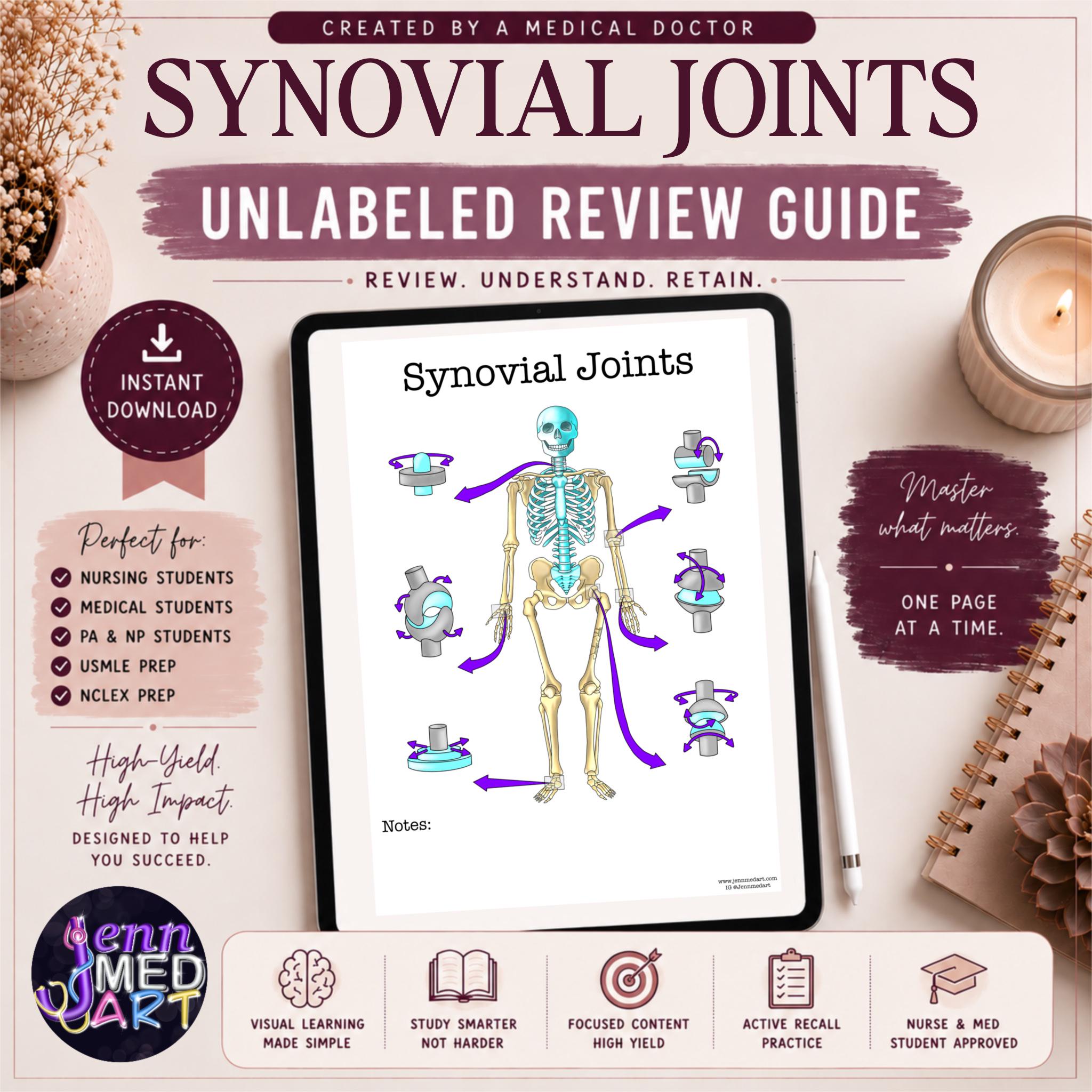 Synovial Joints Review Guide | Unlabeled | Joint Anatomy Study