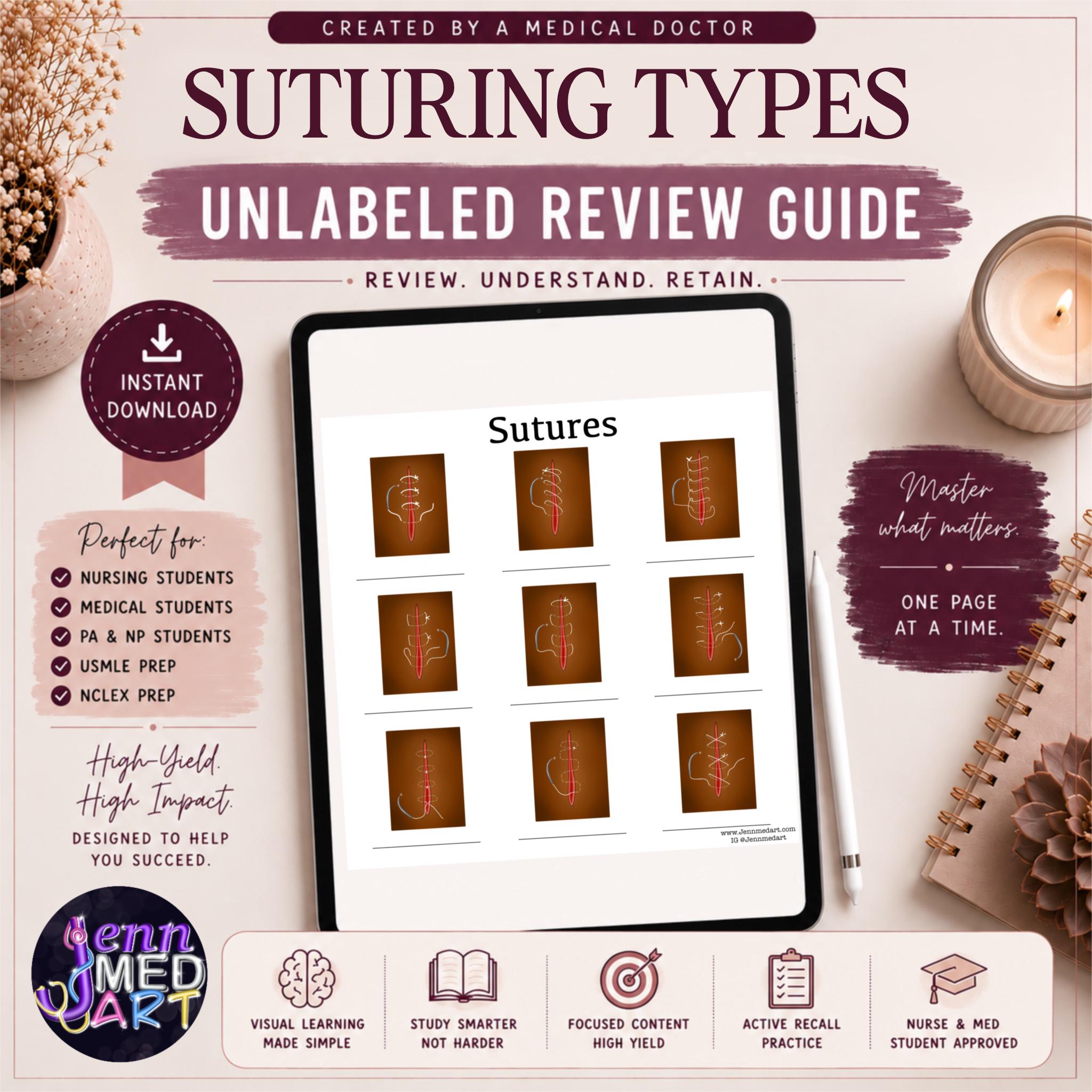 Suture Types & Techniques Review Guide | Unlabeled | Suturing Study ...