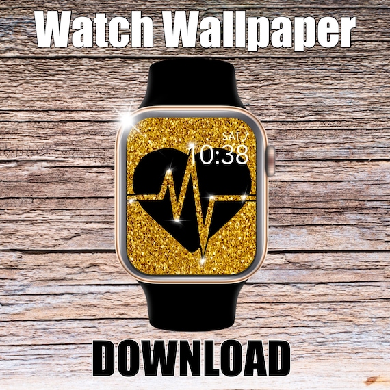 Gold Glitter/Black Heartbeat Apple Watch Wallpaper, Apple Watch face, watch face cover, Watch Background, doctor, Apple Watch design, fun