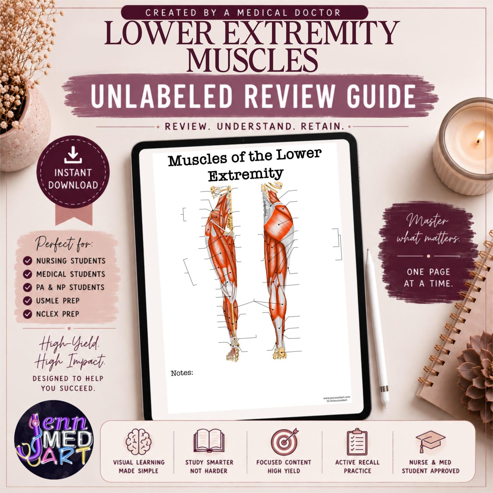 Lower Extremity Muscles Review Guide | Unlabeled | Leg Muscle Study ...