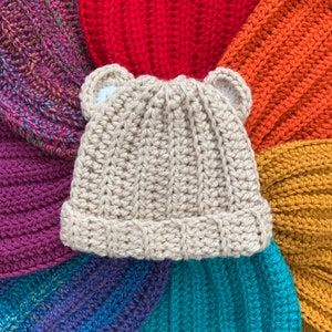 Cosy Crochet Hat | Rainbow Colours | All Sizes | Bear Hat | Chunky Yarn |