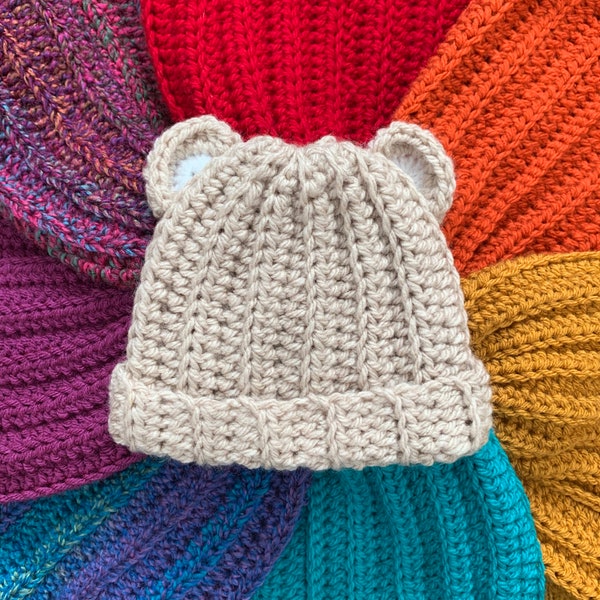 Chapeau au crochet confortable | Couleurs arc-en-ciel | Toutes les tailles | Chapeau d’ours | Fil épais |