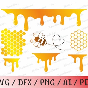 Honey Bee Svg, Honey Drips cut file, Honeycomb Svg, Dripping Borders Svg, Honeycomb pattern, Honey Clipart, Hive Png, Dxf, Digital Download