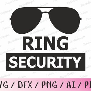 May include: Black and white graphic design with sunglasses and the text "RING SECURITY".