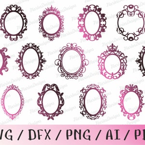 Hochzeit Monogramm Rahmen, Laser geschnitten Kreis ovale Form svg Kranz Bündel, Rahmen für Namensschild, Datei für Cricut, Silhouette Papierschnitt Vorlage