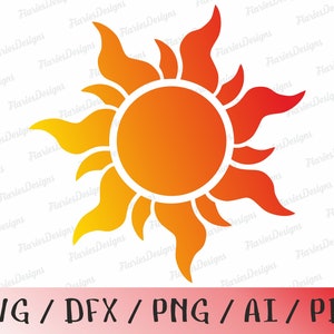 Sol enredado SVG, Archivo de corte Rapunzel, Imágenes prediseñadas vectoriales de sol, cricut, Princesa digital svg, Silueta de sol, Similar al sol de Rapunzel