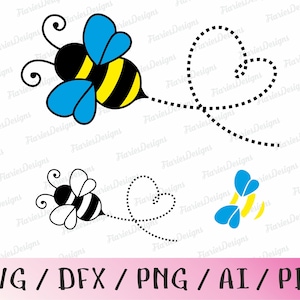 Bee SVG, layered bee cut file, Bee path bundle SVG, honeybee, bumble bee, heart shaped dotted lines, Honey Bee Svg, Bee Cut File, Dxf