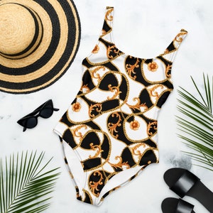 Black and white chain One-Piece Swimsuit