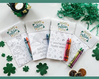 St. Patrick’s Day favor, St. Patrick’s Day Goodie bag kids activity, St. Patrick’s Day mini coloring sheet with crayons, Leprechaun gift