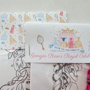 Princess Party Favors, Custom Princess Party Favor Mini Coloring Sheets & Crayon, Princess Party Guest Gift, Princess Coloring party gift image 4