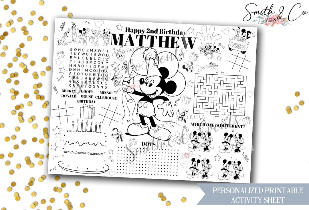 Mickey Mouse Party Placemat, Mickey Party Activity Sheet, Mickey ...