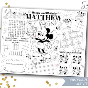 Mickey Mouse Party Placemat, Mickey Party Activity Sheet, Mickey Clubhouse Party Placemat, Mickey Birthday Activity Placemat Coloring Sheet