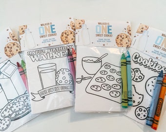 Cookies and Milk Party Favors, One Sweet Cookie Party Favor Mini Coloring Sheets & Crayons, Cookies Party Favor, Cookie Birthday Party Favor