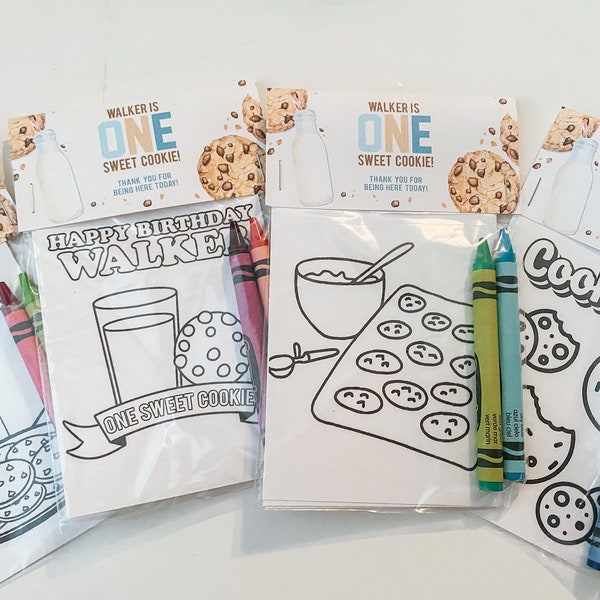 Cookies and Milk Party Favors, One Sweet Cookie Party Favor Mini Coloring Sheets & Crayons, Cookies Party Favor, Cookie Birthday Party Favor