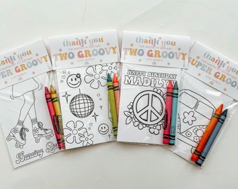 Two Groovy Party Favors, Party Favor Mini Coloring Sheets & Crayons, Five is a Vibe Party Favor, Groovy Party Favor, Groovy Class Favors