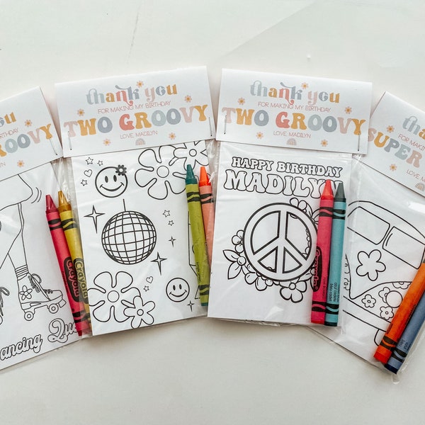 Two Groovy Party Favors, Party Favor Mini Coloring Sheets & Crayons, Five is a Vibe Party Favor, Groovy Party Favor, Groovy Class Favors