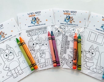 Bluey Party Favors, Bluey Puppy Party Favor Mini Coloring Sheets & Crayons, Wackadoo Bluey Party Favor, Wackadoo Birthday Party Favor