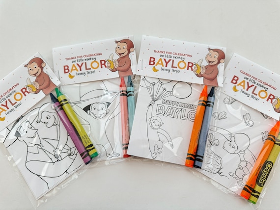 Monkey Banana Party Favors,Curious Monkey Party Favor Mini Coloring Sheets & Crayons, Monkey Kids Party Gift, Kids Monkey custom party favor