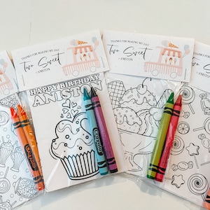 Two Sweet Party Favors, Sweet Shop Party Favor Mini Coloring Sheets & Crayons, Cookies and Cupcakes Party Favor, Sweet Birthday Party Favor