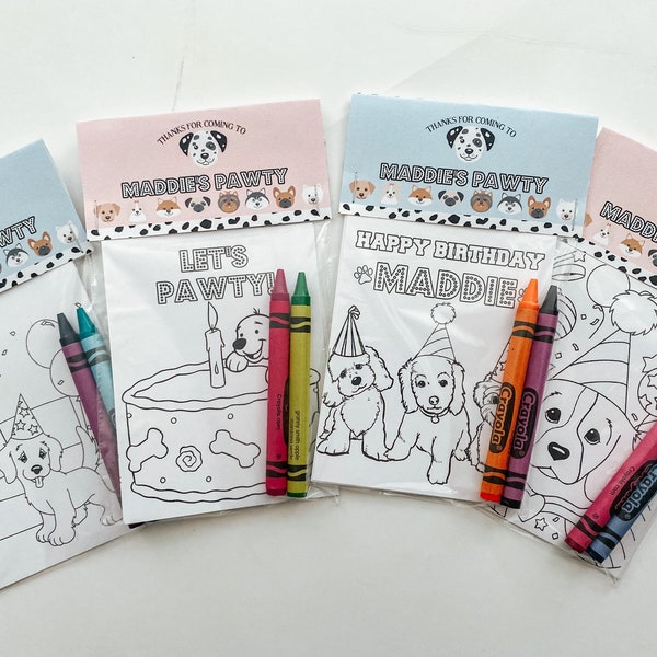 Puppy Party Favors, Party Favor Mini Coloring Sheets & Crayons, Lets Pawty Party Favor, Dog Puppy Party Favor, Puppy Pawty Favors
