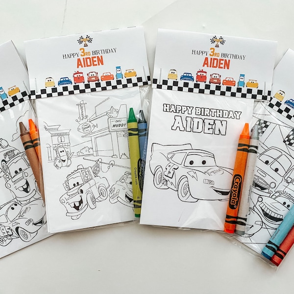 Cars Party Favors, Party Favor Mini Coloring Sheets & Crayons, Lightning McQueen Party Favor, Race Car Party Favor, First Cars Party Favor