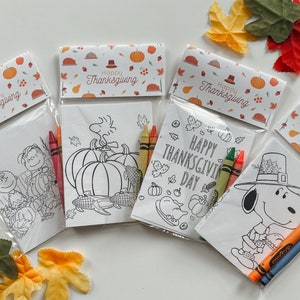 Thanksgiving Party Favor Mini Coloring Sheet with Crayons, Charlie Brown Thanksgiving, Friendsgiving Party Favor, Thanksgiving Class Favor