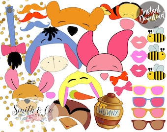 Winnie the Pooh Photo Booth Props, Hundred Acre Woods Party (Digital Download)