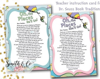 Oh The Places You&#39;ll Go Instruction Card for Teachers To Sign Book, Digital Oh the Places You&#39;ll Go Graduation Card, Printed Teacher Card