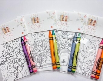 Book Themed Party Coloring Sheets with Crayons Bag, Custom Favor Bag