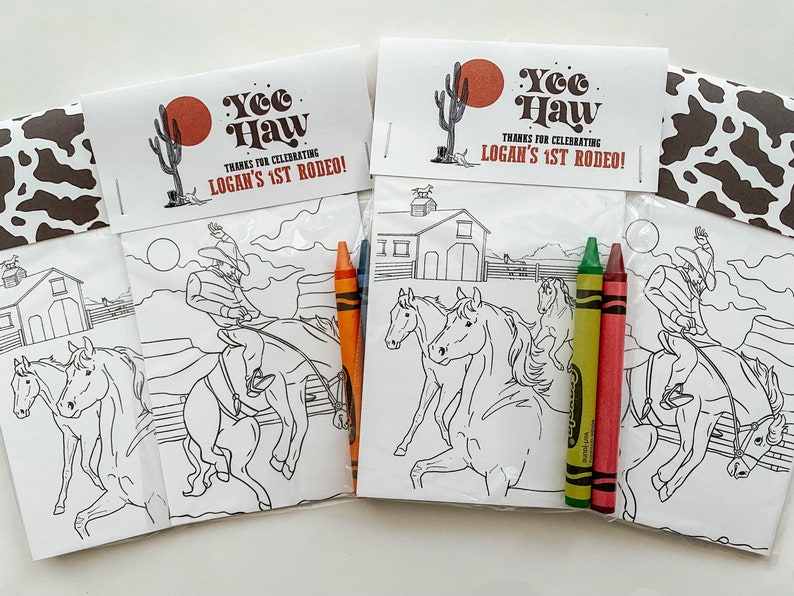 Western Party Favors, Party Favor Mini Coloring Sheets & Crayons, My First Rodeo Party Favor, Cowboy Party Favor, Wild West Party Favor image 6