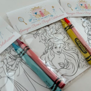 Princess Party Favors, Custom Princess Party Favor Mini Coloring Sheets & Crayon, Princess Party Guest Gift, Princess Coloring party gift image 2